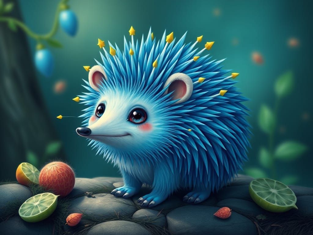 Fantasy Blue Hedgehog Kiwi, Funny AI Art