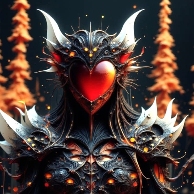 Abstract Heart and Trees Illustration with Splattered Ink