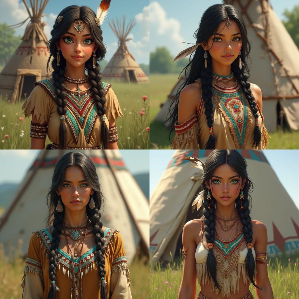 Native American Princess with Braids and Beaded Dress
