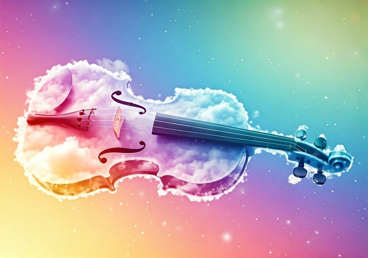 Rainbow Cloud Violin: An Abstract Painting