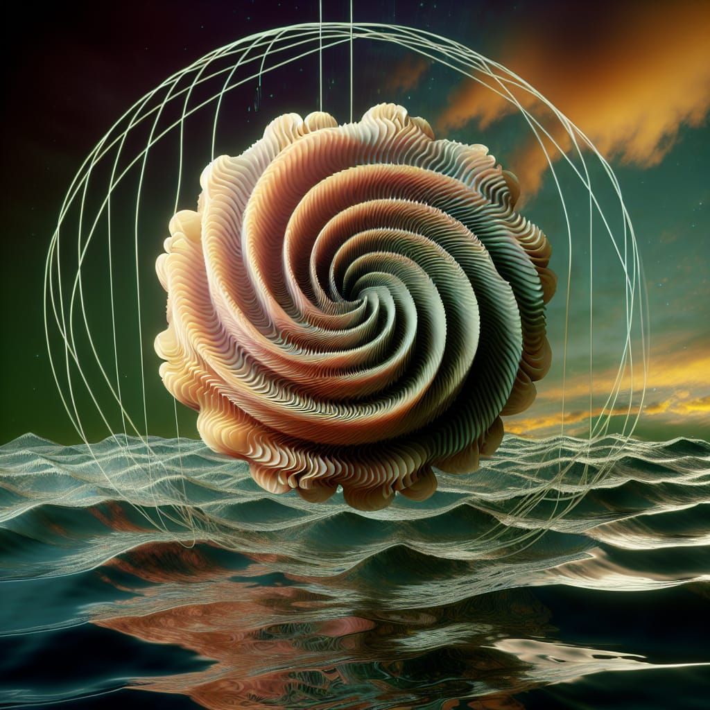 Tulle Helioceras Created by Spirograph Against Sunset