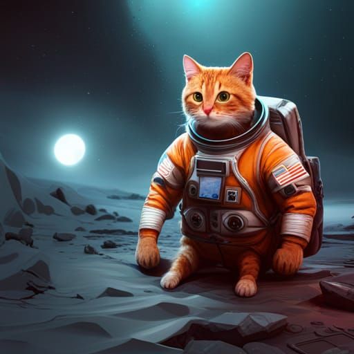 Orange Cat as Astronaut: Digital Matte Painting
