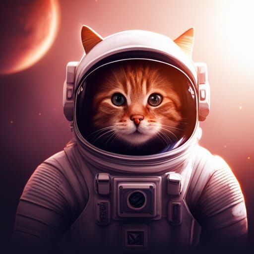 Orange Cat Astronaut in Detailed Matte Painting