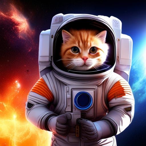 Orange Cat Astronaut in Detailed Digital Painting
