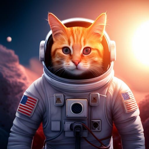 Orange Cat Astronaut in Detailed Digital Painting
