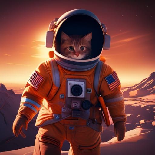 Orange Cat Astronaut in Detailed Digital Painting