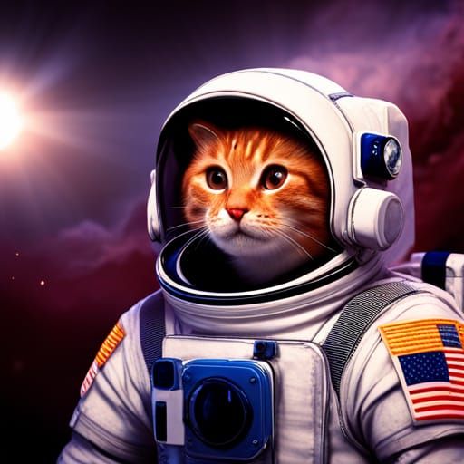 Orange Cat Astronaut in Detailed Fantasy Art