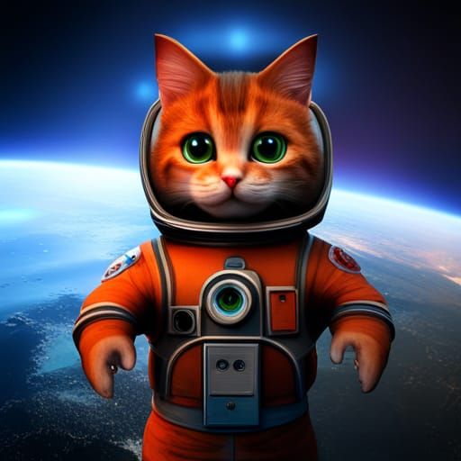 Orange Cat Astronaut: Detailed Matte Painting