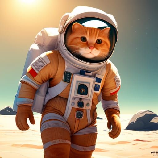 Orange Cat Astronaut: Detailed Fantasy Concept Art