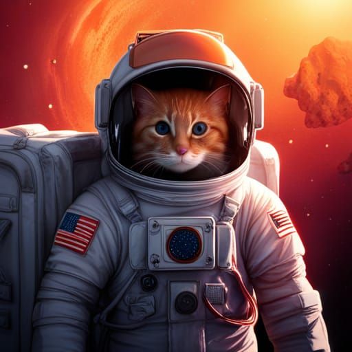 Orange Cat Astronaut in Detailed Fantasy Art