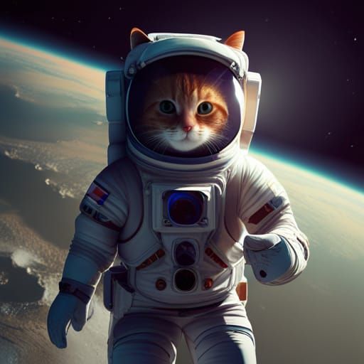 Orange Cat Astronaut in Detailed Digital Painting