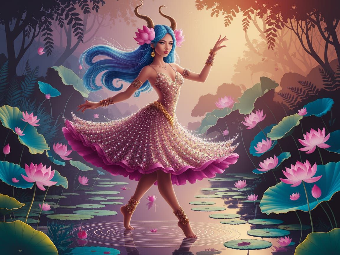 Dancing Satyr in Lotus Pond: Kinetic Pointillism