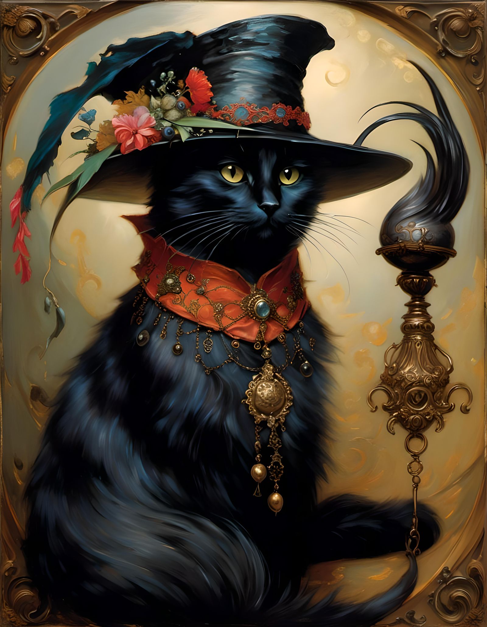 A Puuurfectly Elegant Painting Of A Witches Black Cat