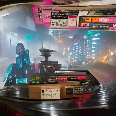 Cyberpunk City Inside a Record Player