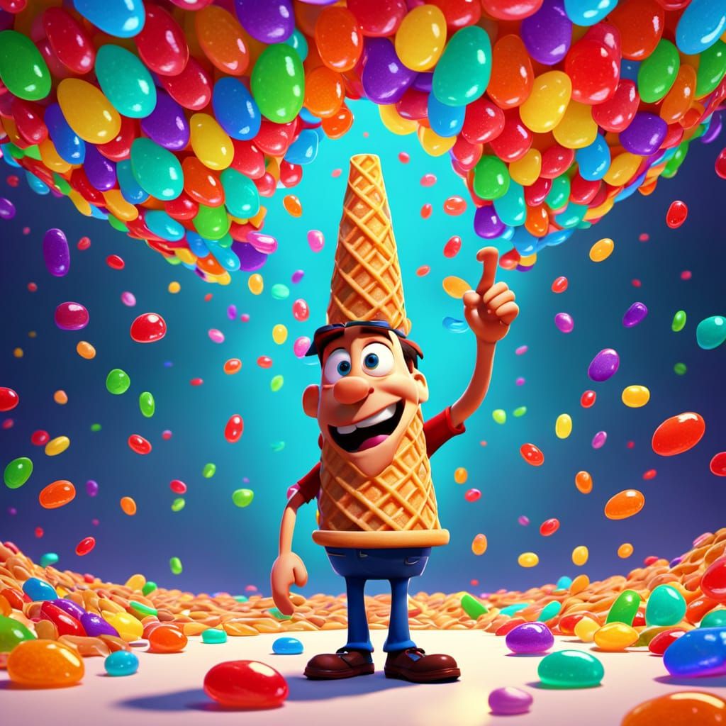 Cartoon Janitor and Jelly Bean Cone