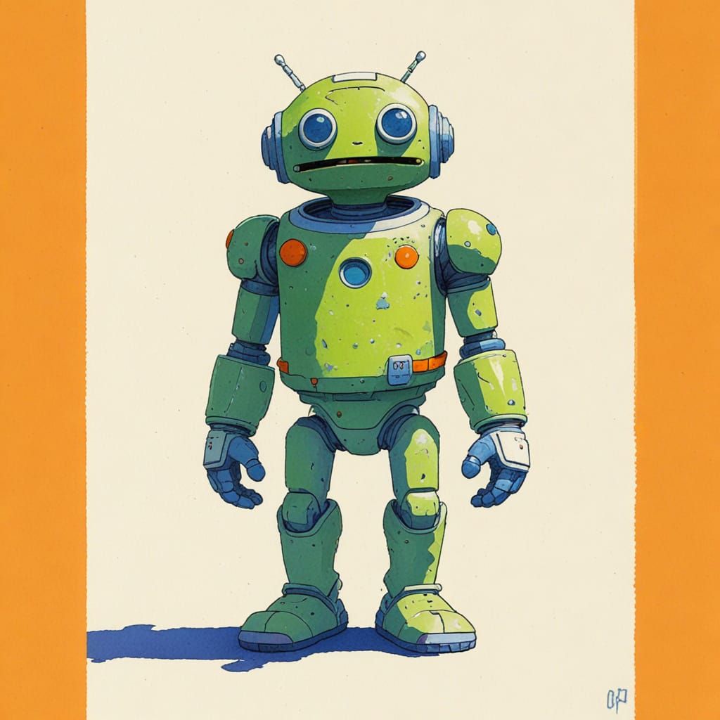 Cheerful Android on Spaceship in Pastel Retro Comic Style