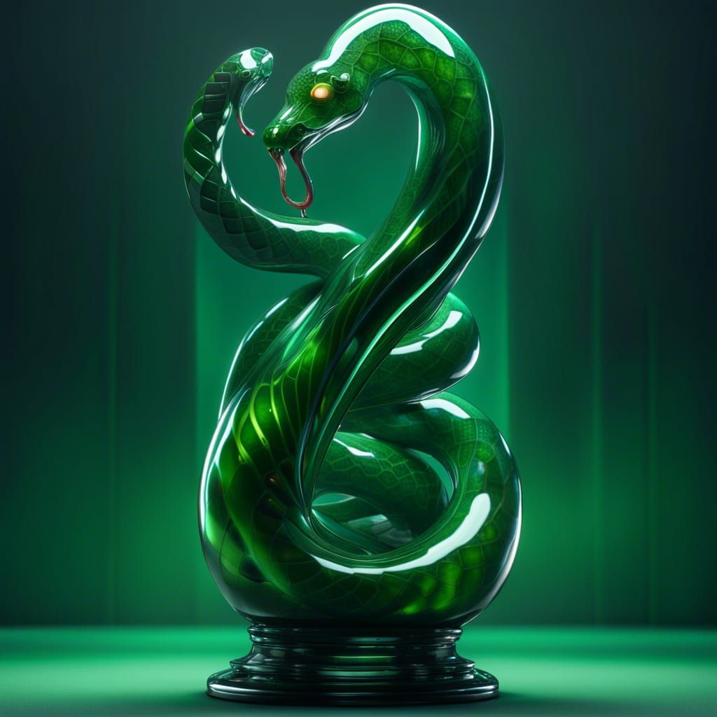 Green Blown Glass Snake: Detailed Matte Painting