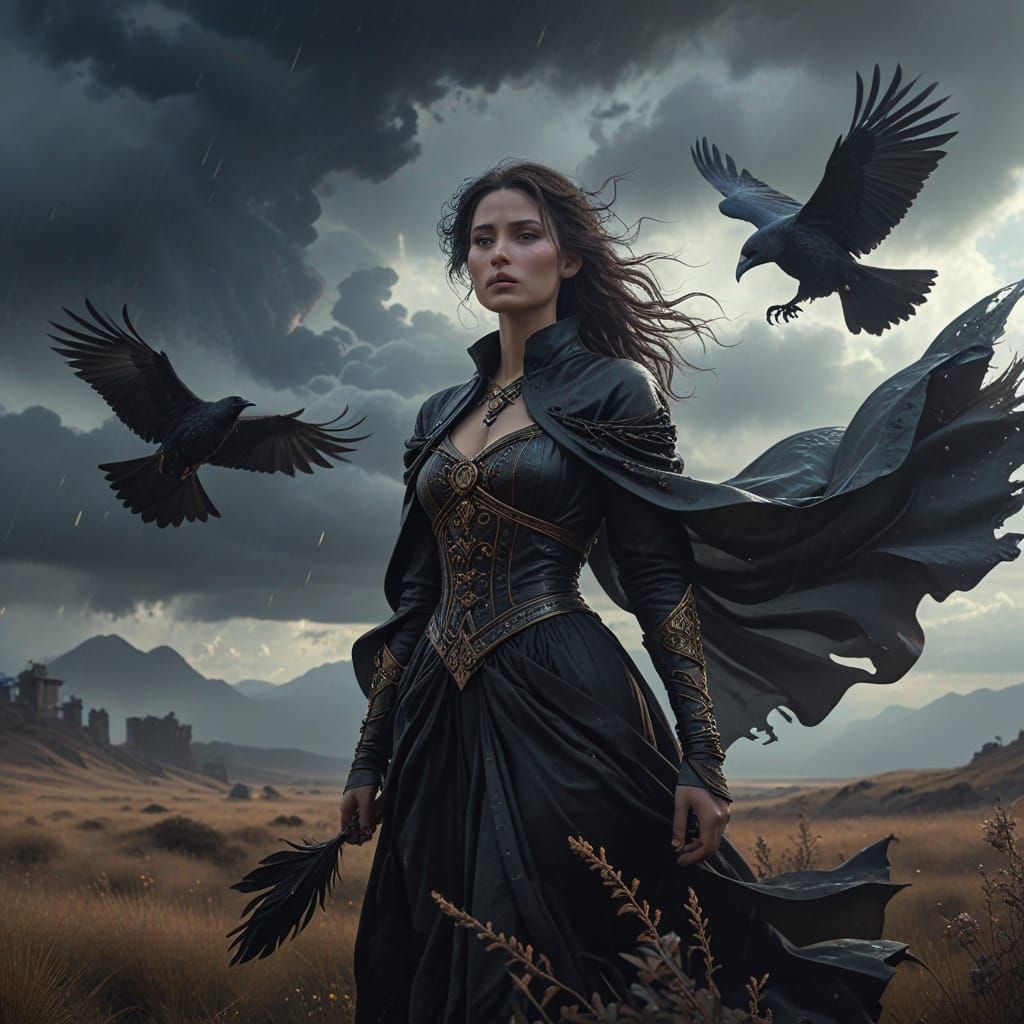 Ethereal Gothic Maiden Amidst Darkened Moorland