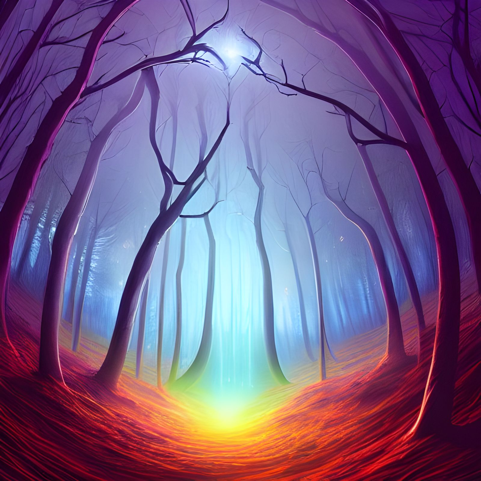Dark Figure in Holographic Forest, Digital Artwork