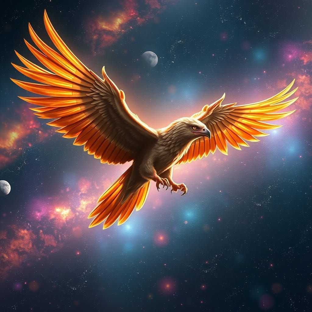 Griffin Soaring Through Starry Galaxy as Matte Painting