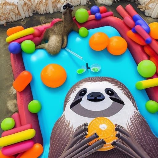 Sloth Lounging with Coconut Drink in Candy Art