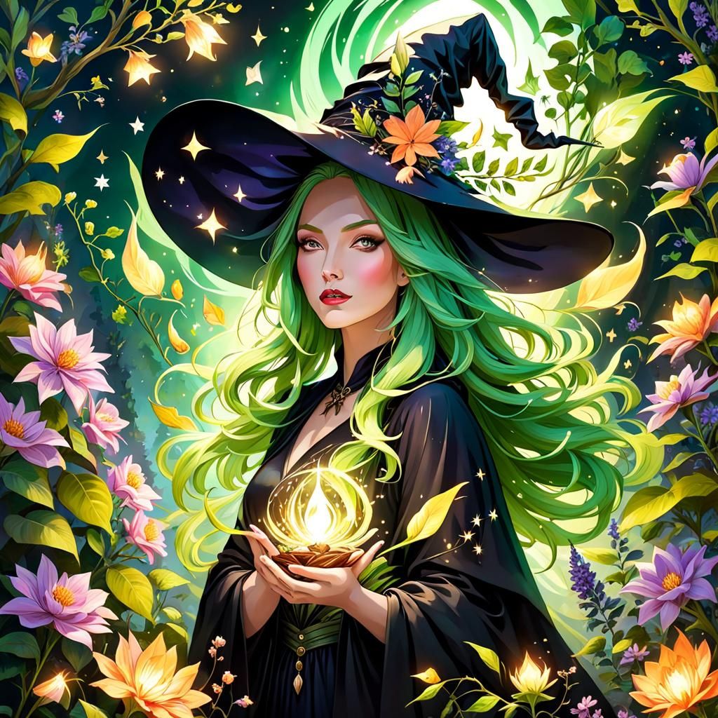 Plant Witch with Flora, Fauna and Magic