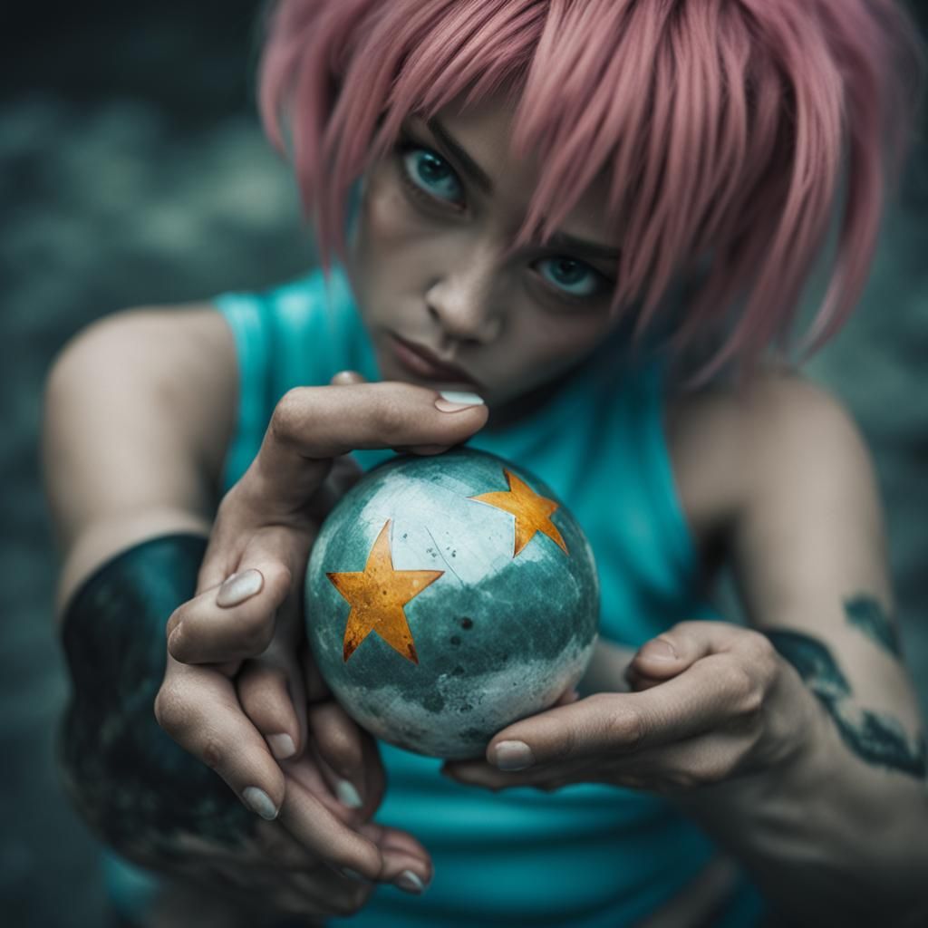 Bulma Holding Dragonball, Digital Art Portrait