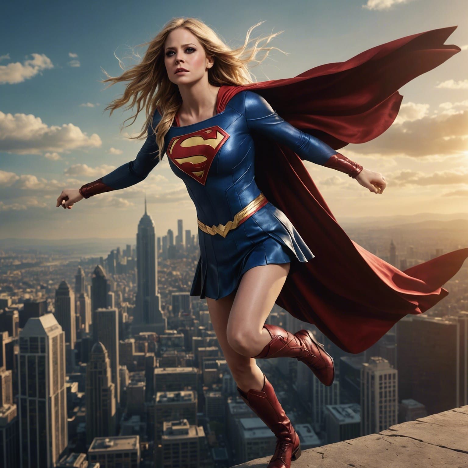 Supergirl Flying Above Metropolis in Detailed Photograph