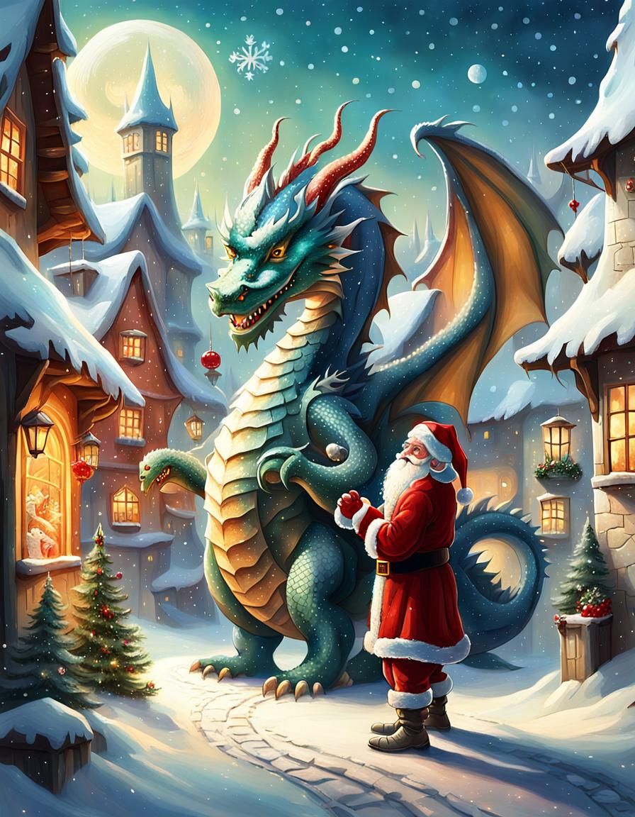 A Funny Dragon in the North Pole with Santa