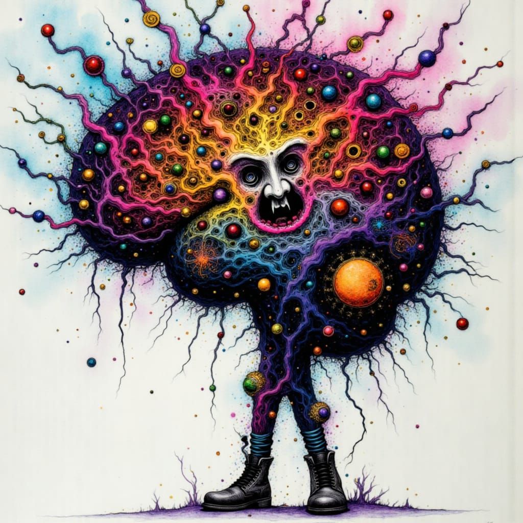 Surreal Ink Sketch of Brain Traffic Jam Symbolizing Exhausti...