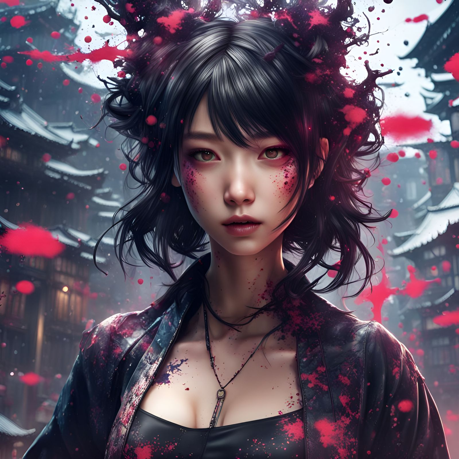 Fantasycore Girl in Black Ink Splatter
