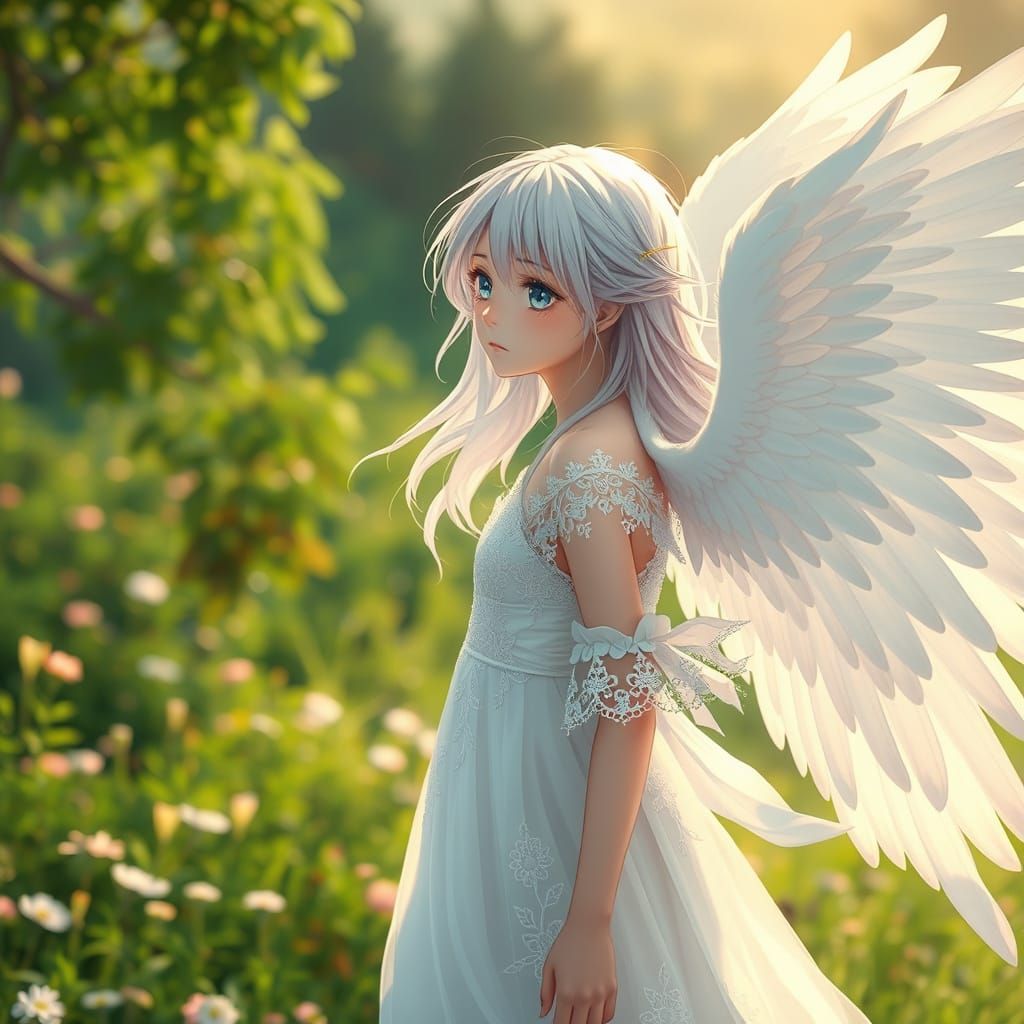 Angel Girl in Vibrant Landscape