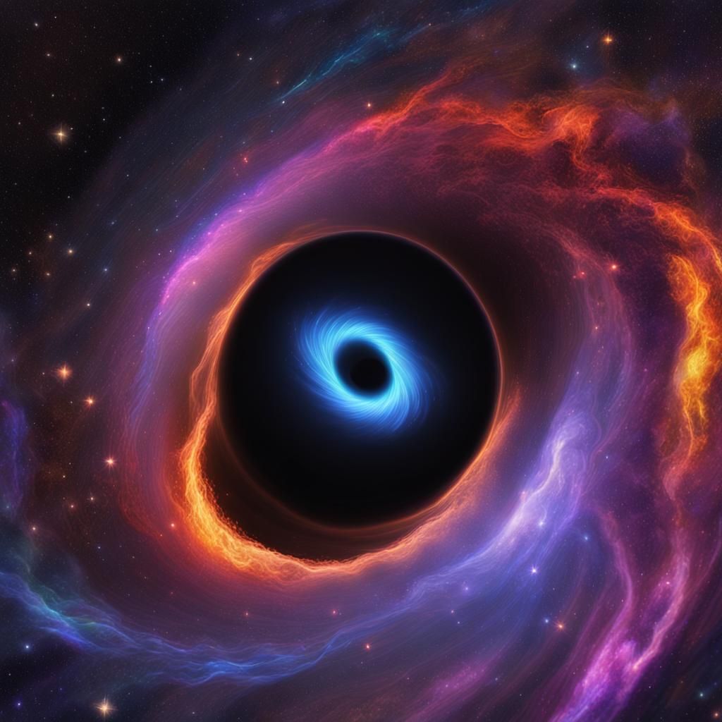 Colorful Nebula Swirling Around Black Hole