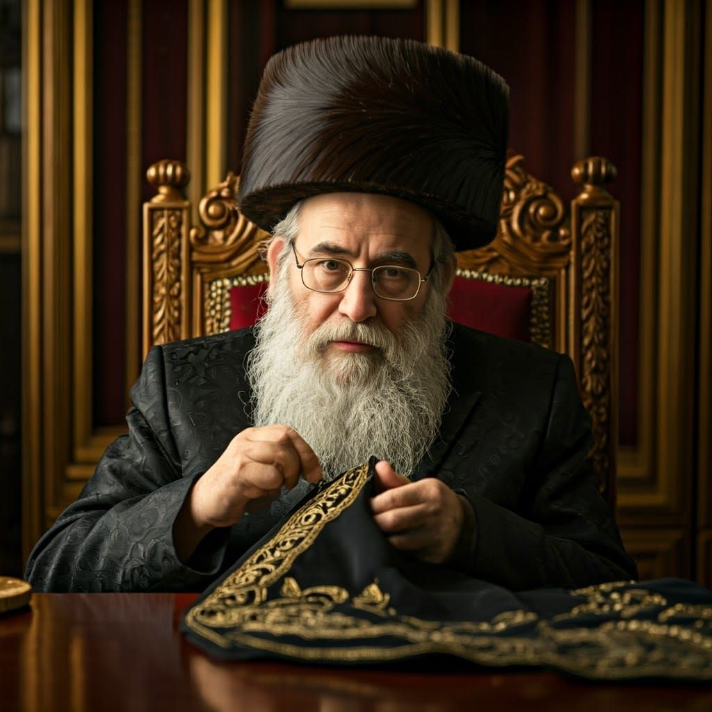 Hasidic Jew Embroidering Gold Thread in Luxurious Home