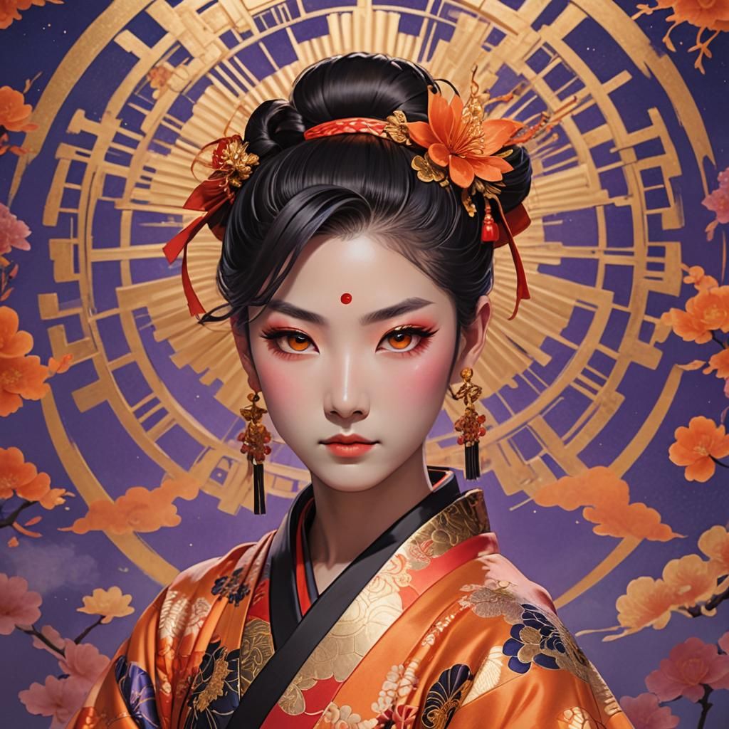 Japanese Sun God with Sleek Orange and Black Hair