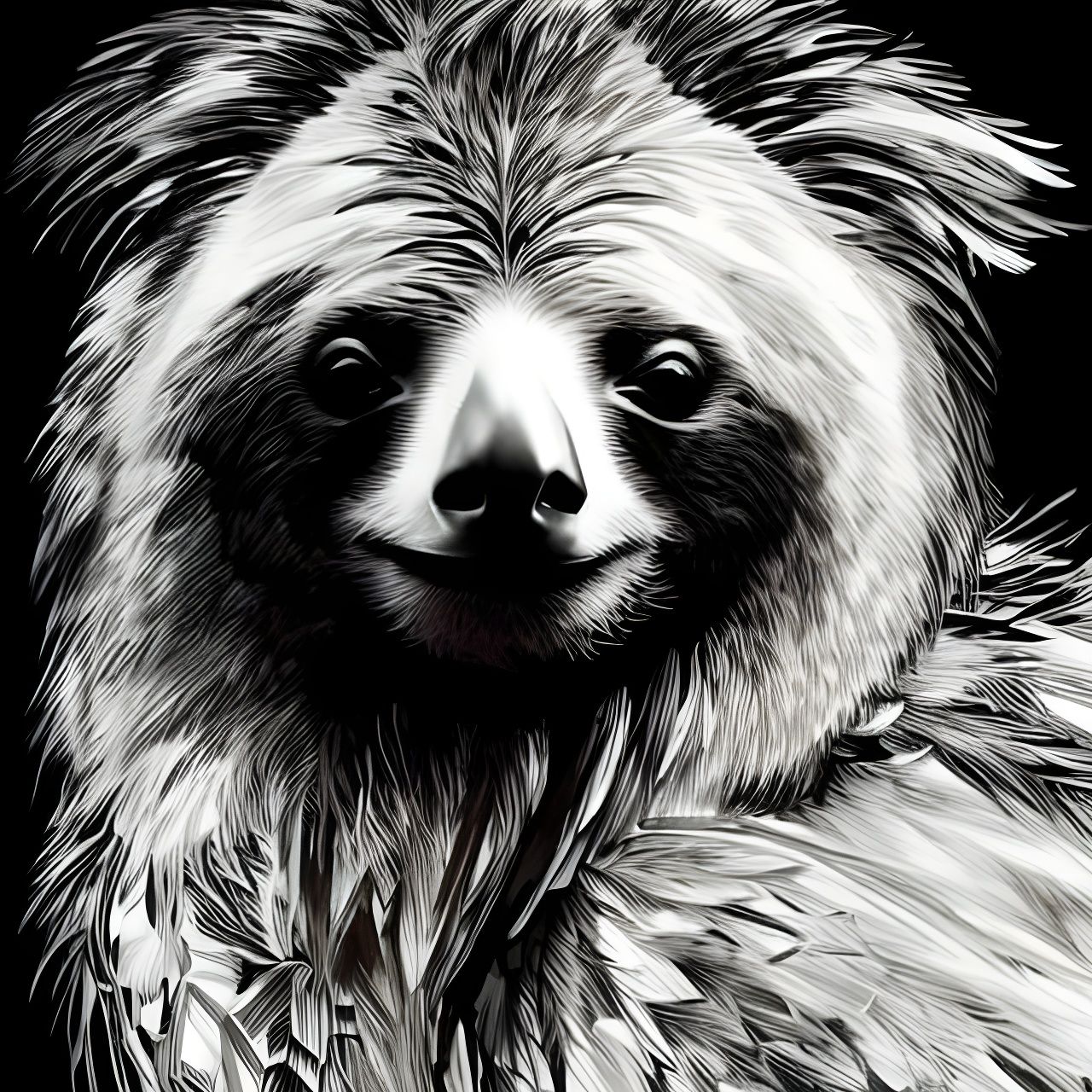 Detailed Black and White Sloth Portrait