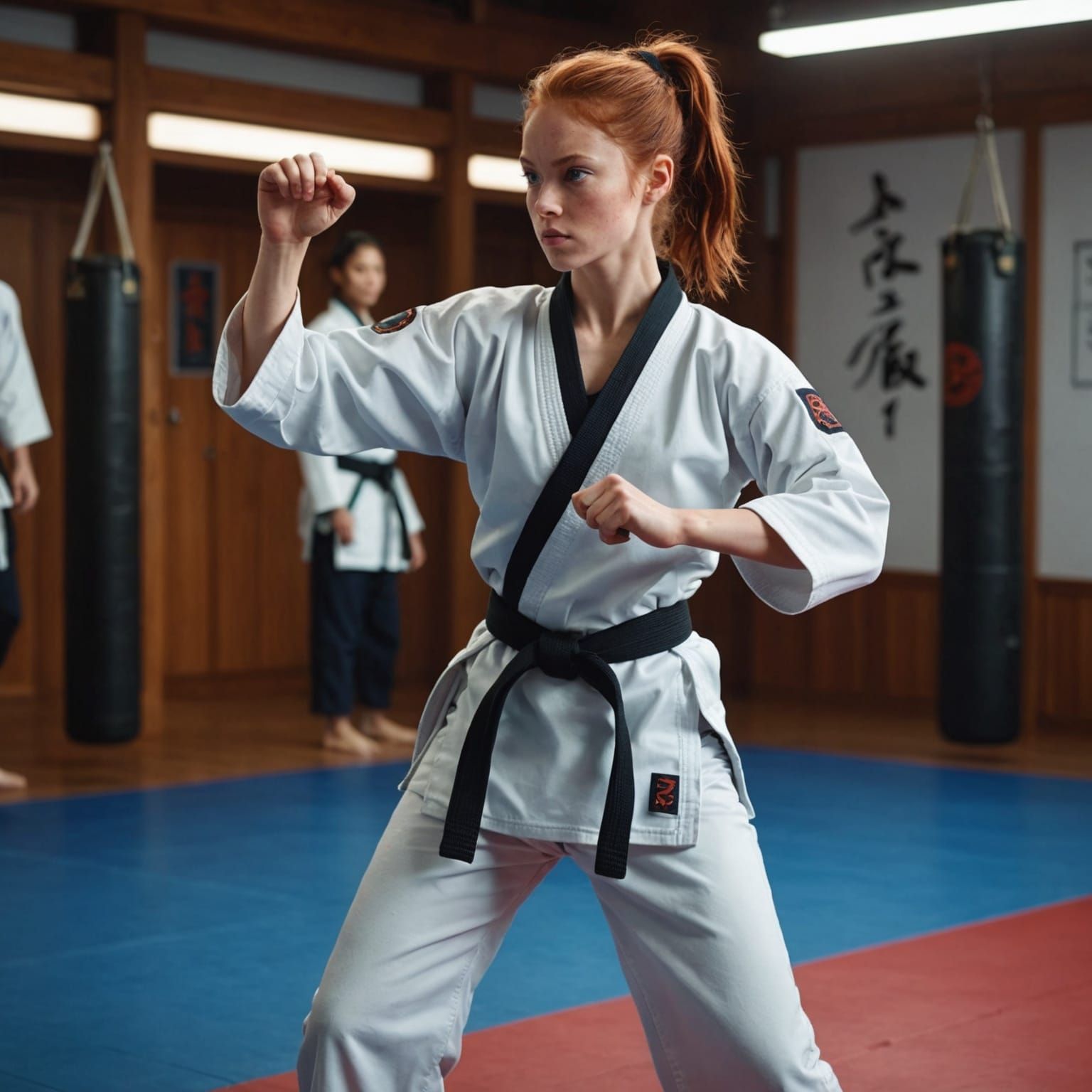 Female Karate Student Practicing Routine