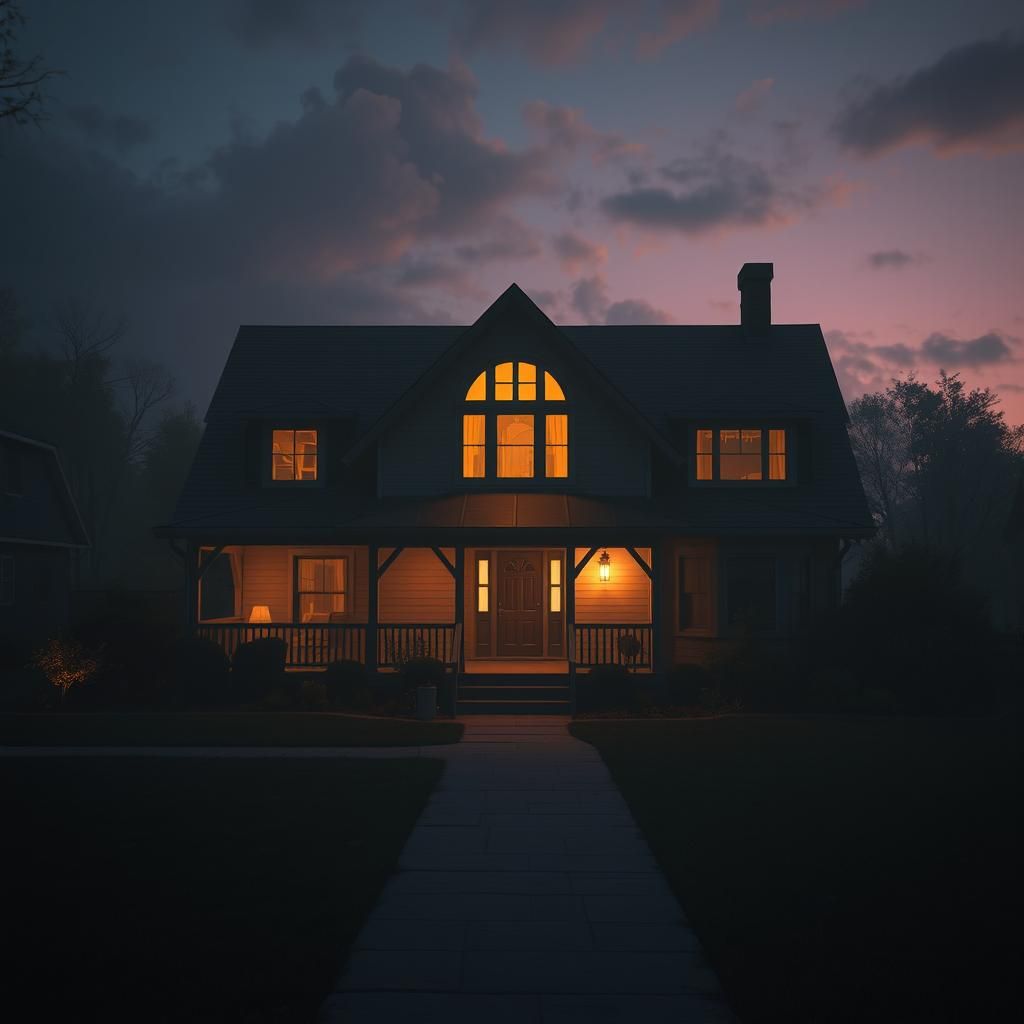 Suburban Home at Dusk in a Futuristic Style