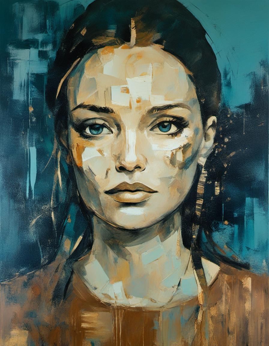 Melancholic Female Portrait in Cubist Style