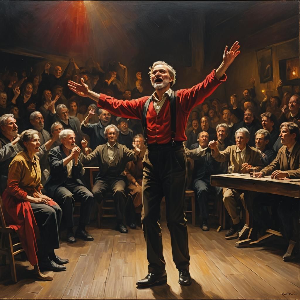 Red Bar Singer in Dutch Master Oil Painting