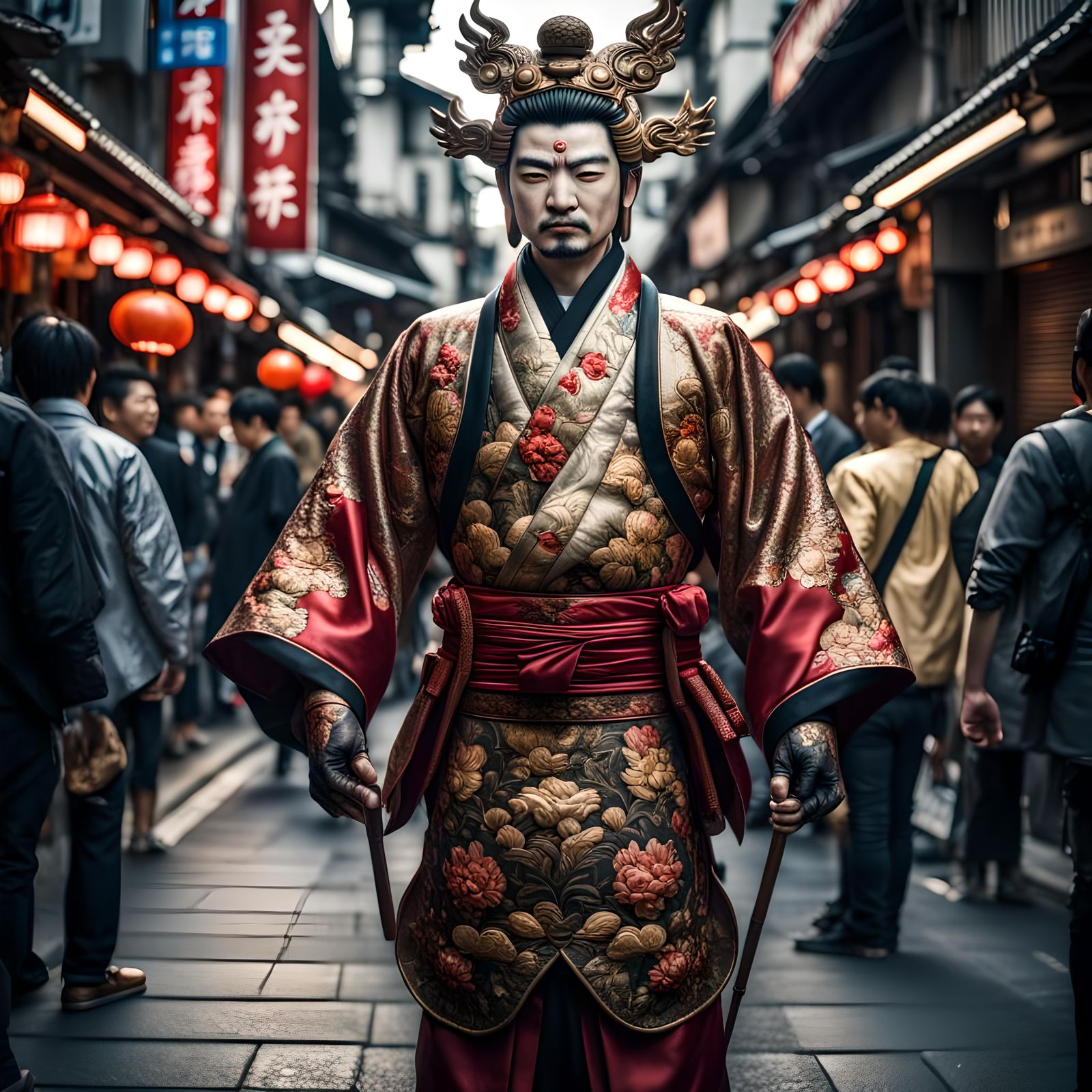 Hachiman Japanese God in Crowded Street