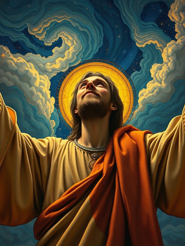 Saint Francis Gazing at Starry Sky in Klimt Style