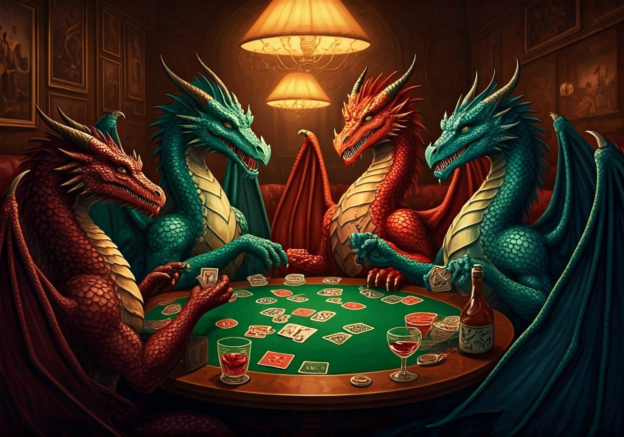Dragons Play Poker in a Vintage Lounge