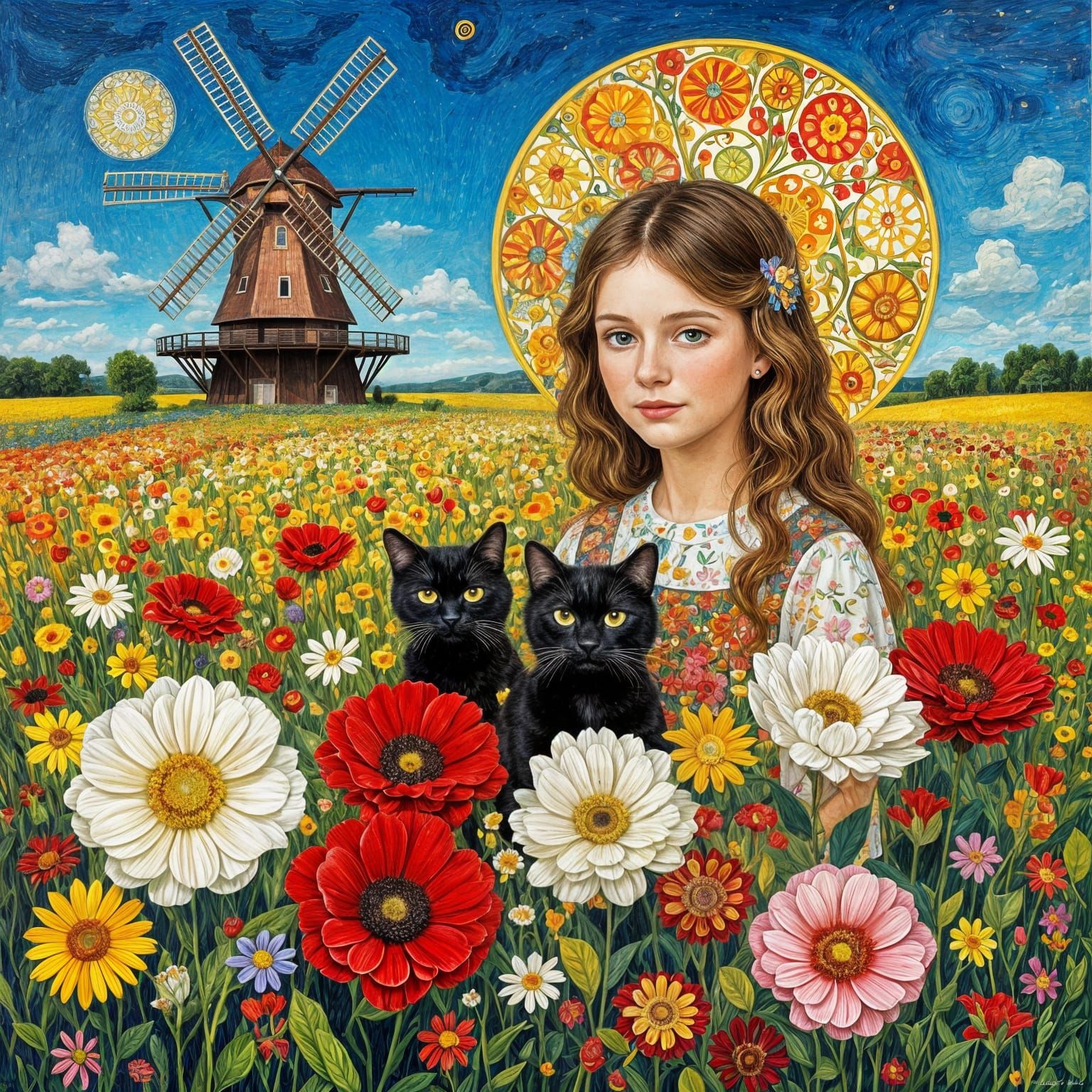 Vibrant Garden Scene in Klimt Style