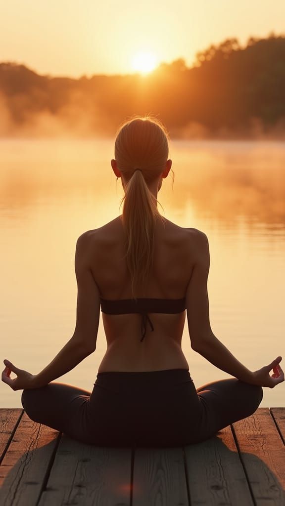 Athletic Woman in Yoga Pose at Sunrise