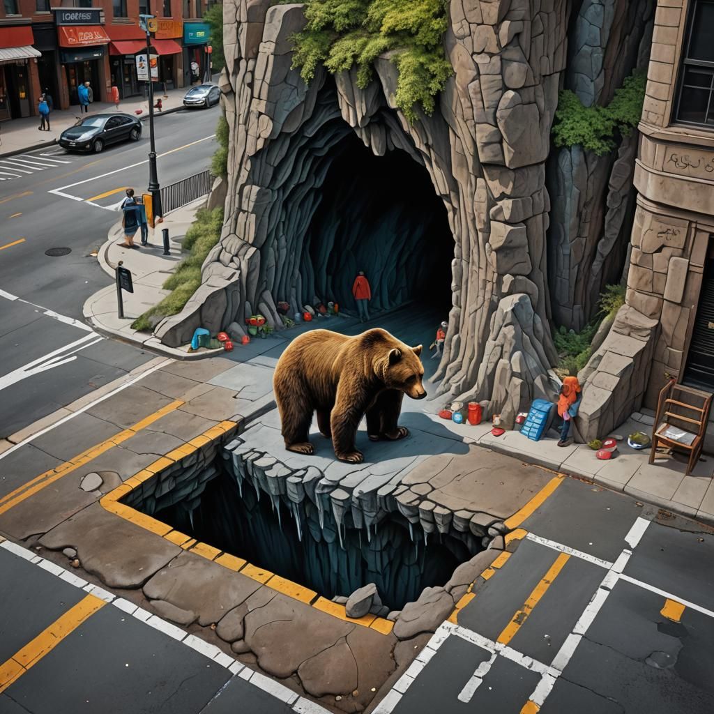 Cave Chalk Art on City Street in Detailed Matte Painting