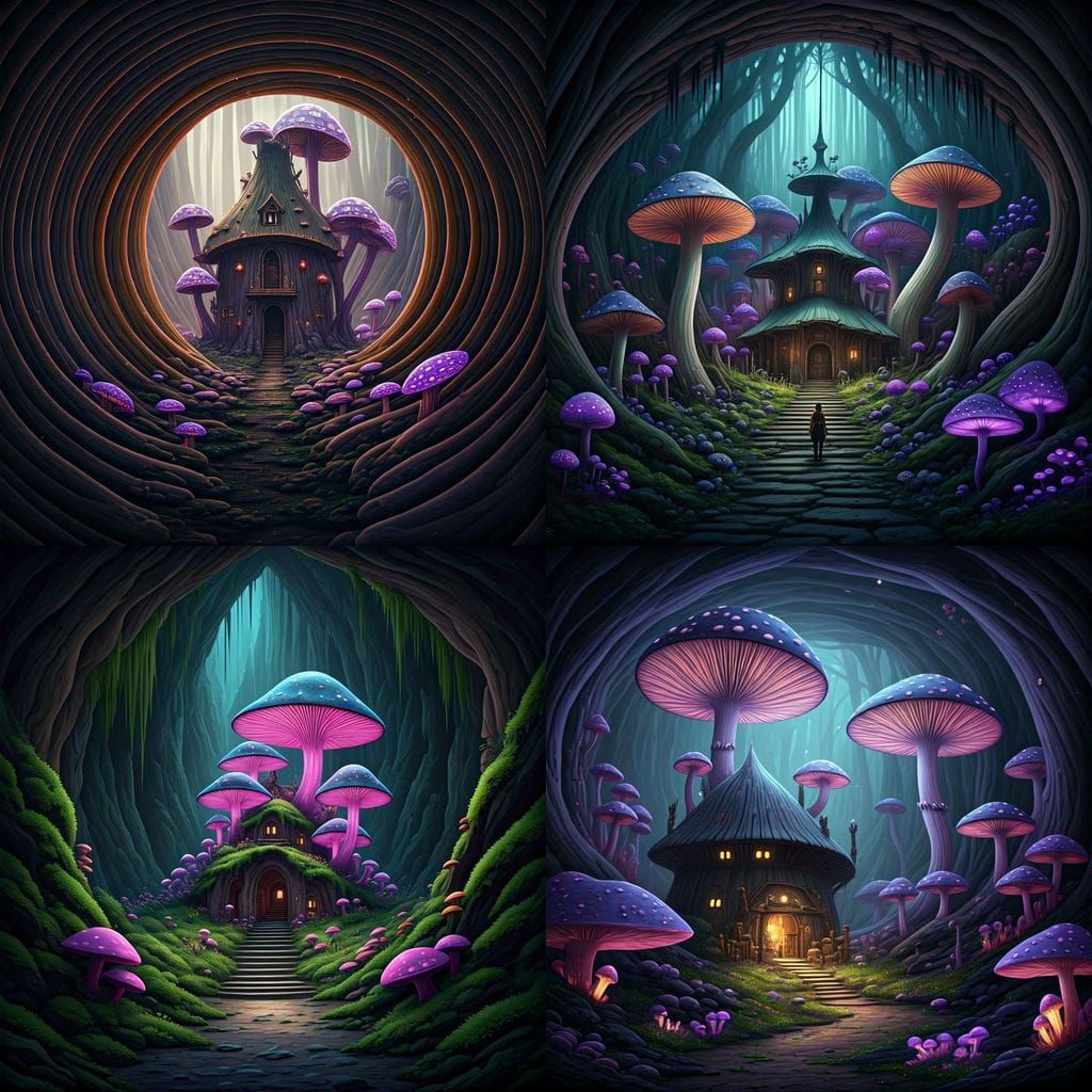 Underground Myconid Settlement with Glowing Mushrooms