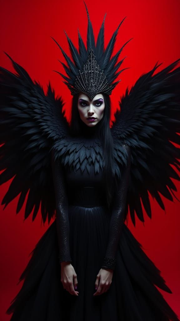 Raven Goddess Transformation in Hyper-Realistic Style