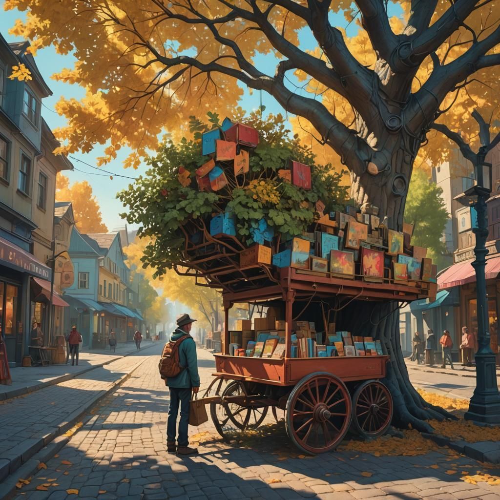 Artist Selling Pictures on Street, Fantasy Concept Art