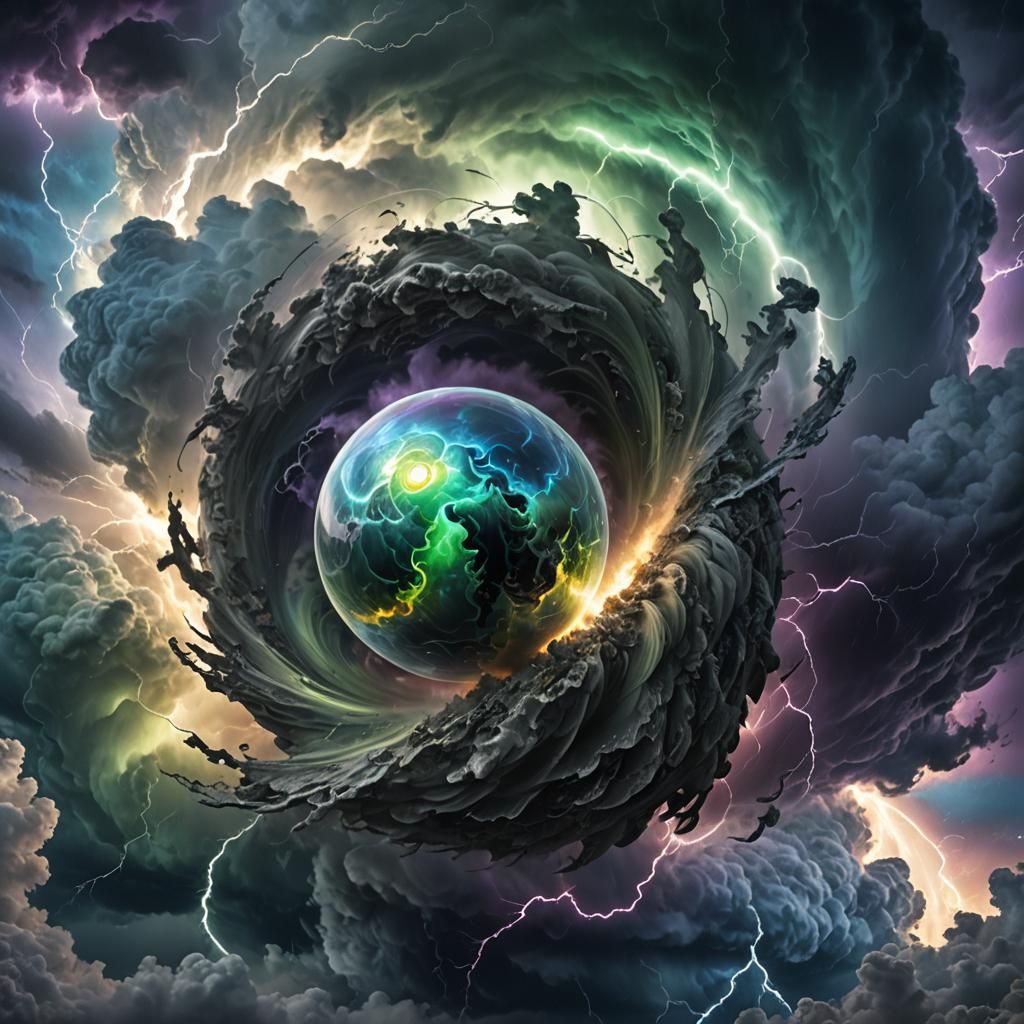 Iridescent Orb Hovering Over Tornado: Digital Matte Painting